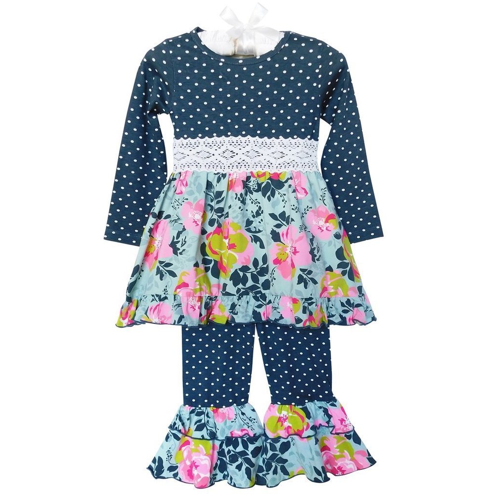 Ann Loren Grey Blue Shabby Floral 2 Piece Set
